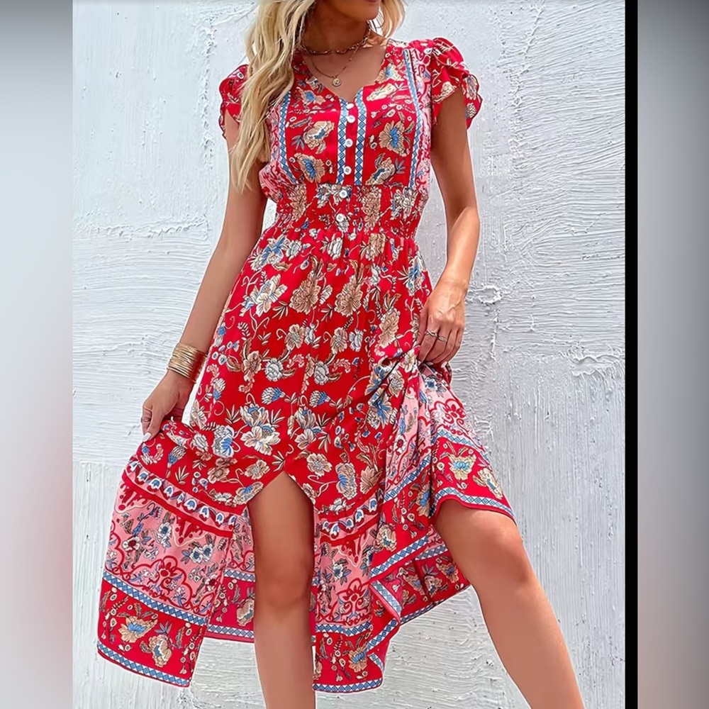 TRIBAL PRINT RUCHED DRESS - Picture 5 of 14